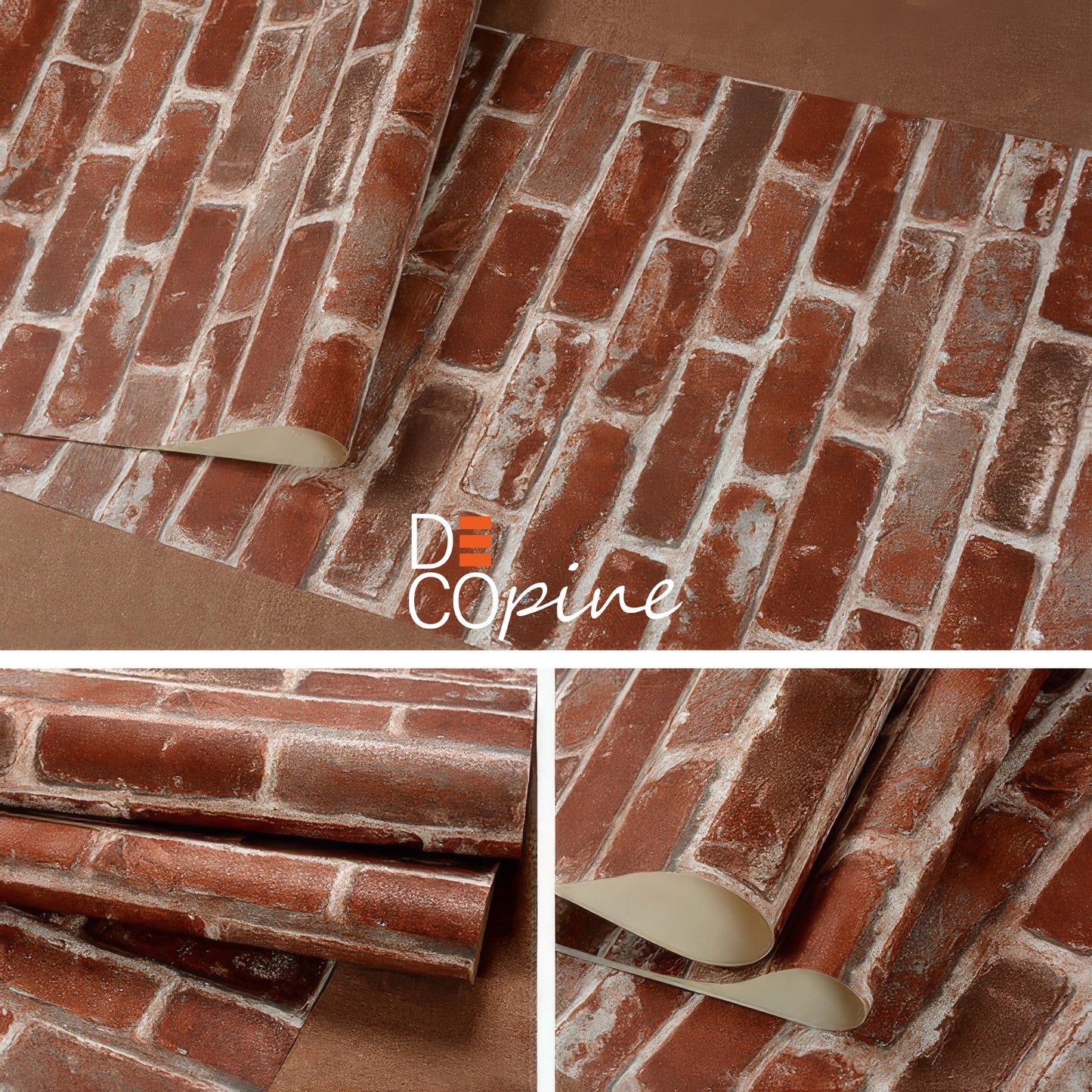 Papier Peint Effet Briques Apparentes – Rouge – 0,53 x 10 m