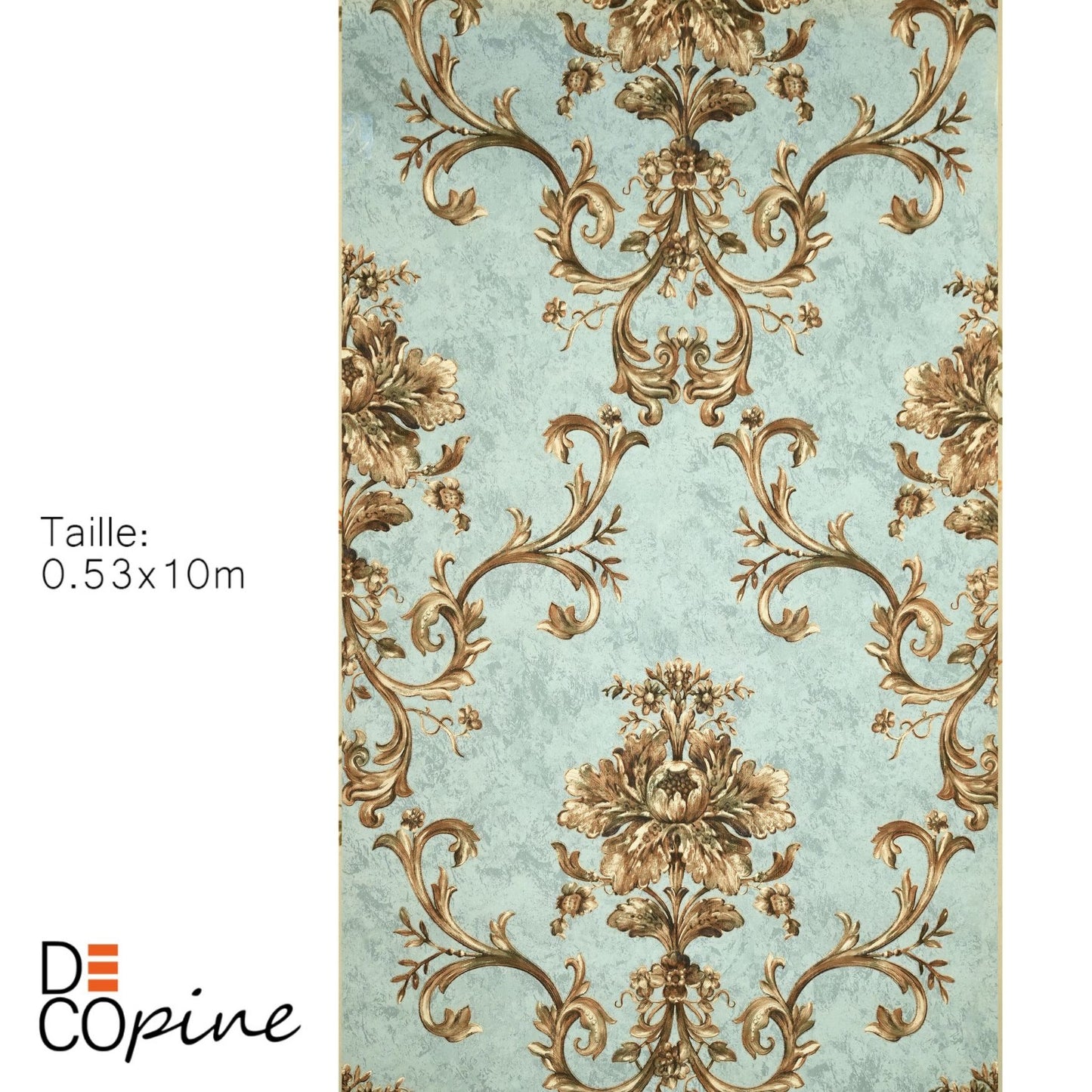 Papier Peint Intissé Maison d’Or – Décor Floral 3D Bleu Vert – 0,53 x 10m – Sans Colle