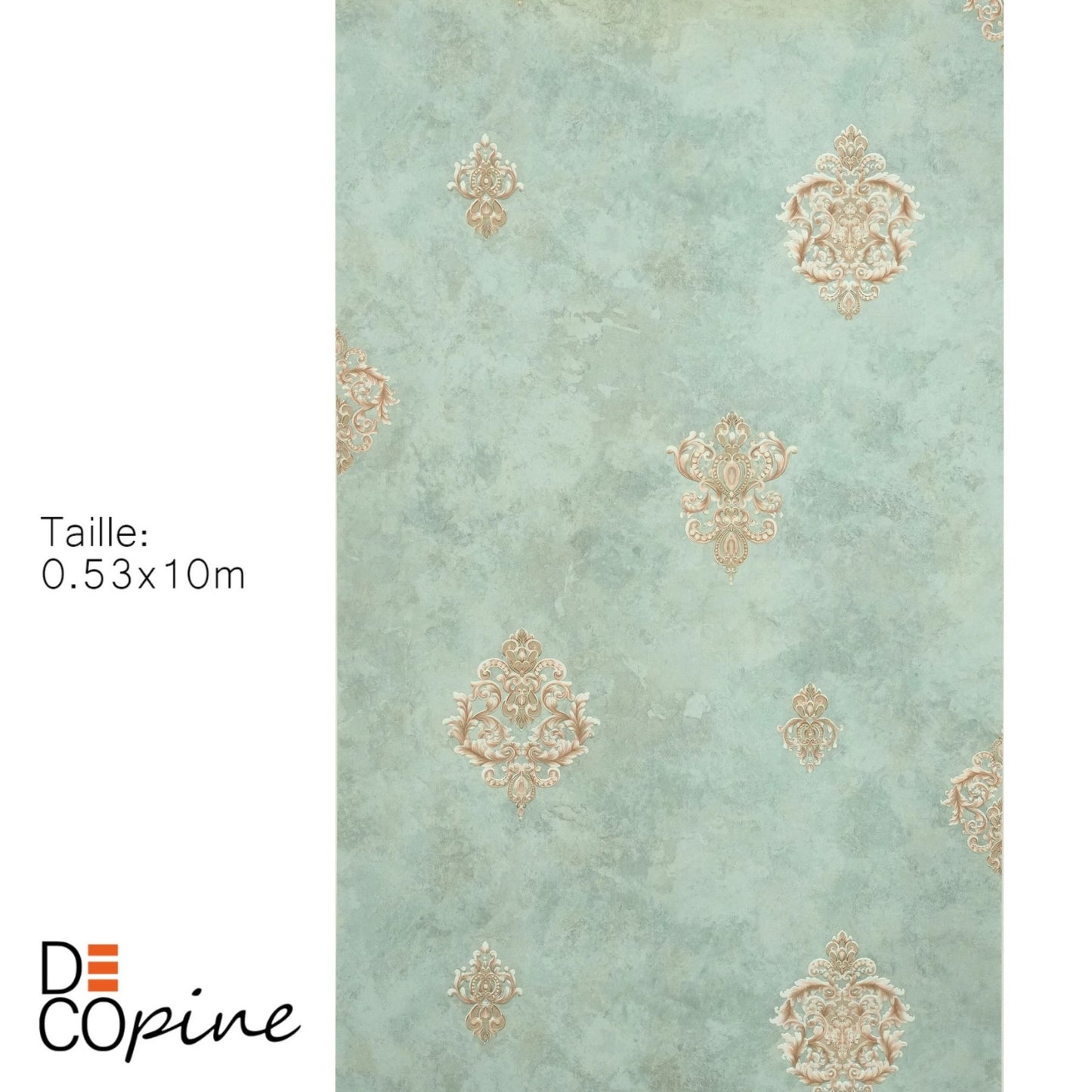 Decopine Papier Peint Intissé Imperium Luxe – Médaillon Doré sur Vert Sauge – 0,53 x 10m – Sans Colle