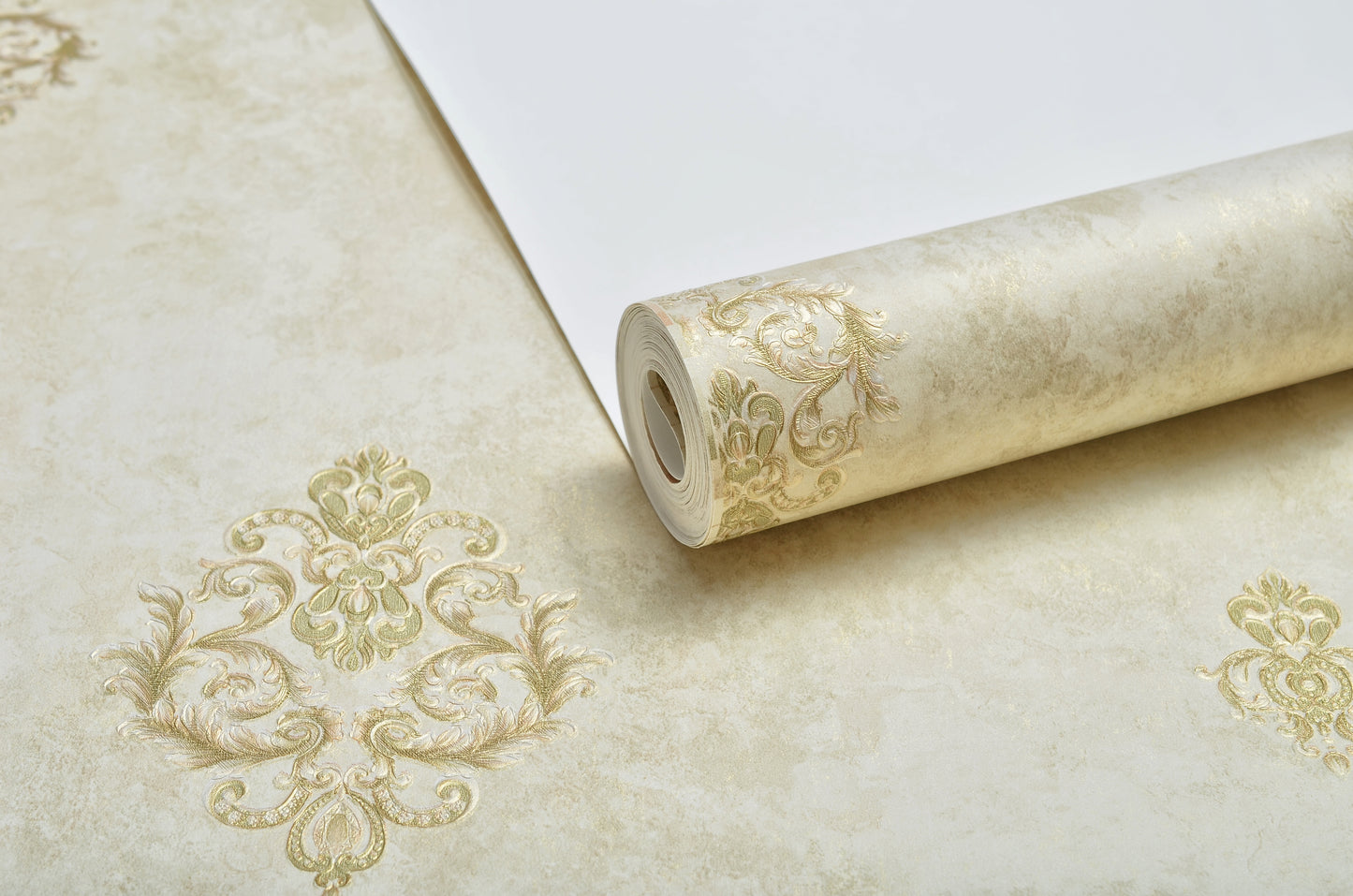 Decopine Papier Peint Intissé Imperium Luxe – Médaillon Doré sur Beige Minéral – 0,53 x 10m – Sans Colle
