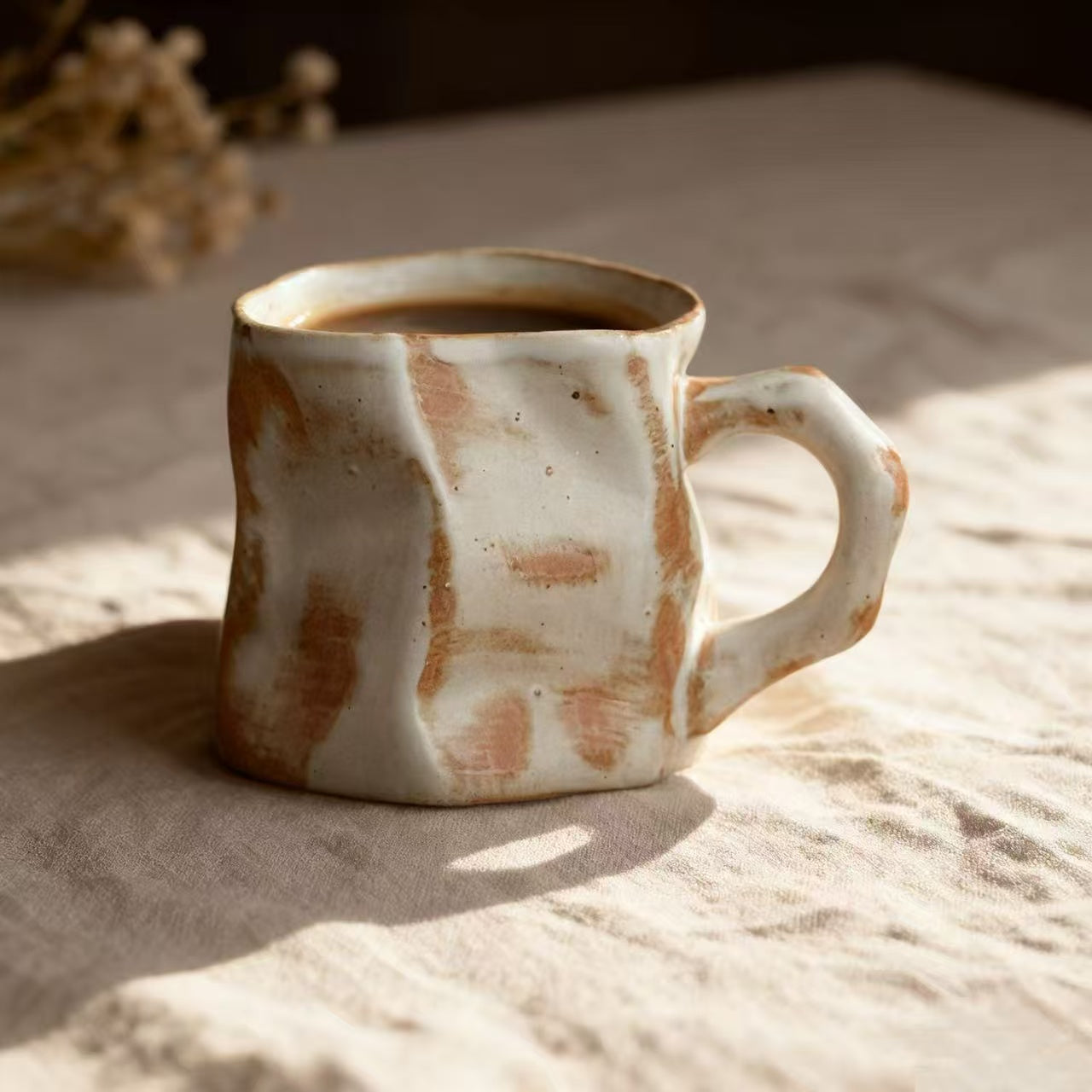 Tasse à Café en Céramique Artisanale – Style Wabi-Sabi – Blanc Dégradé – 300 ml – DECOPINE