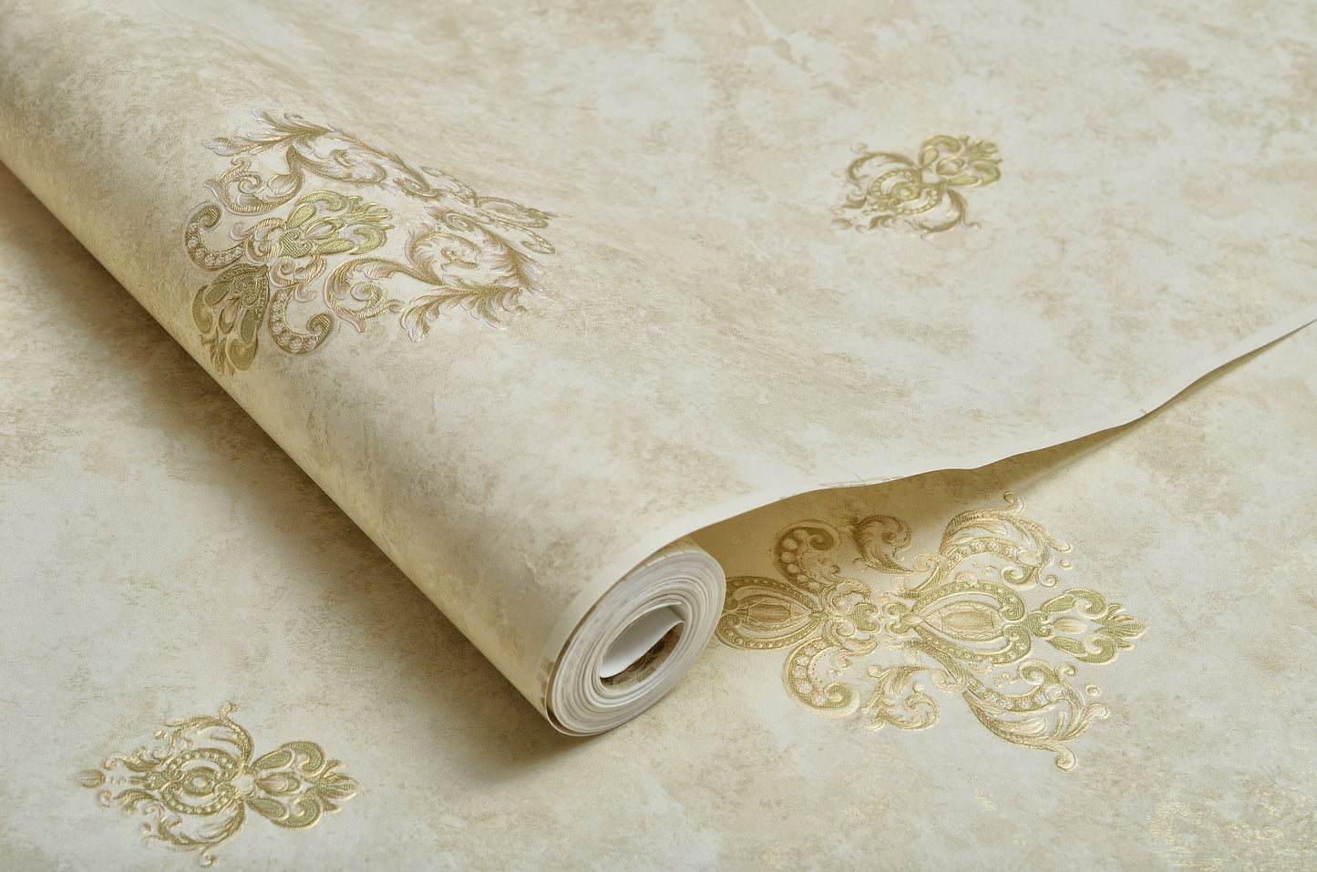 Decopine Papier Peint Intissé Imperium Luxe – Médaillon Doré sur Beige Minéral – 0,53 x 10m – Sans Colle