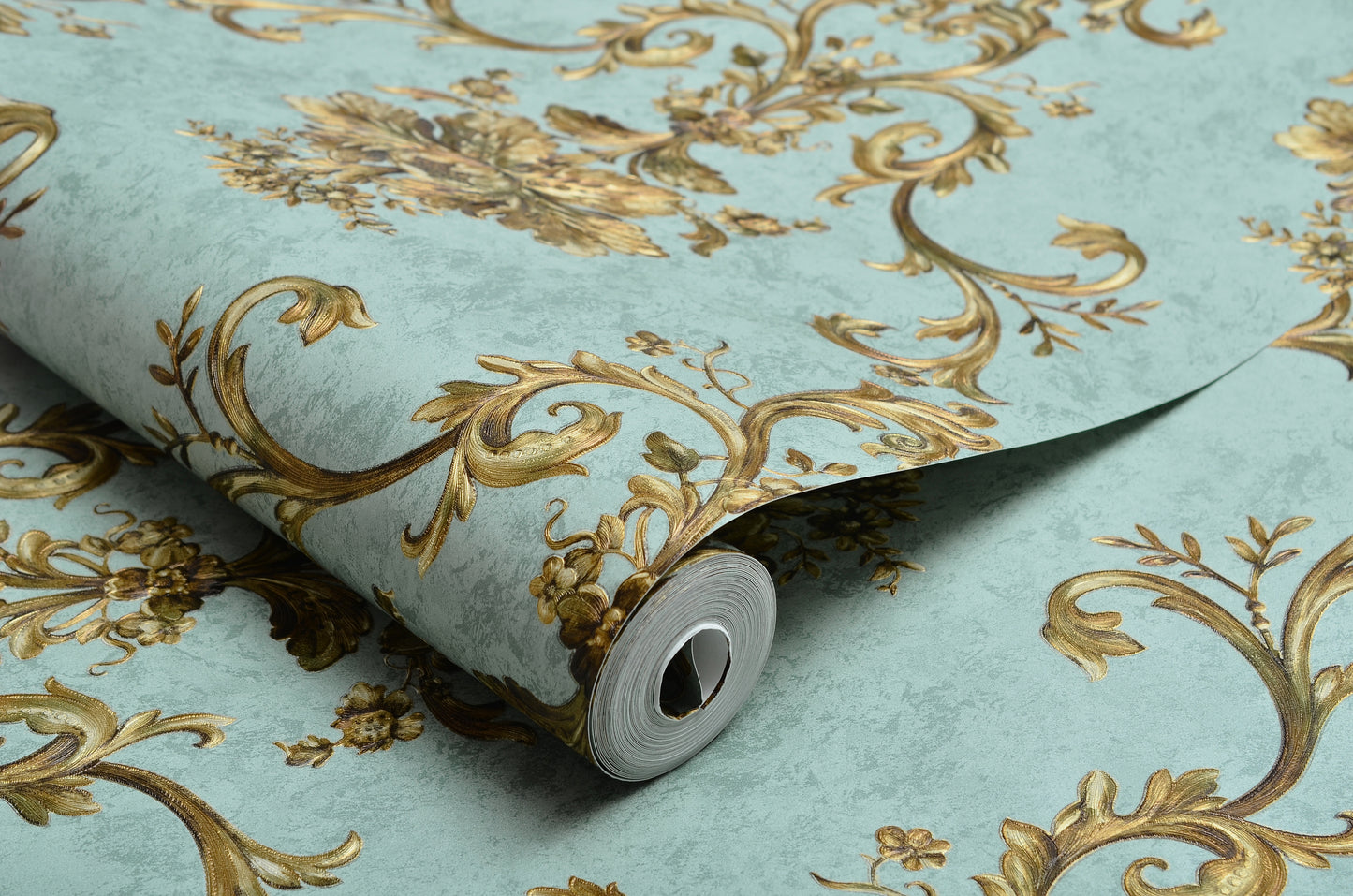 Papier Peint Intissé Maison d’Or – Décor Floral 3D Bleu Vert – 0,53 x 10m – Sans Colle
