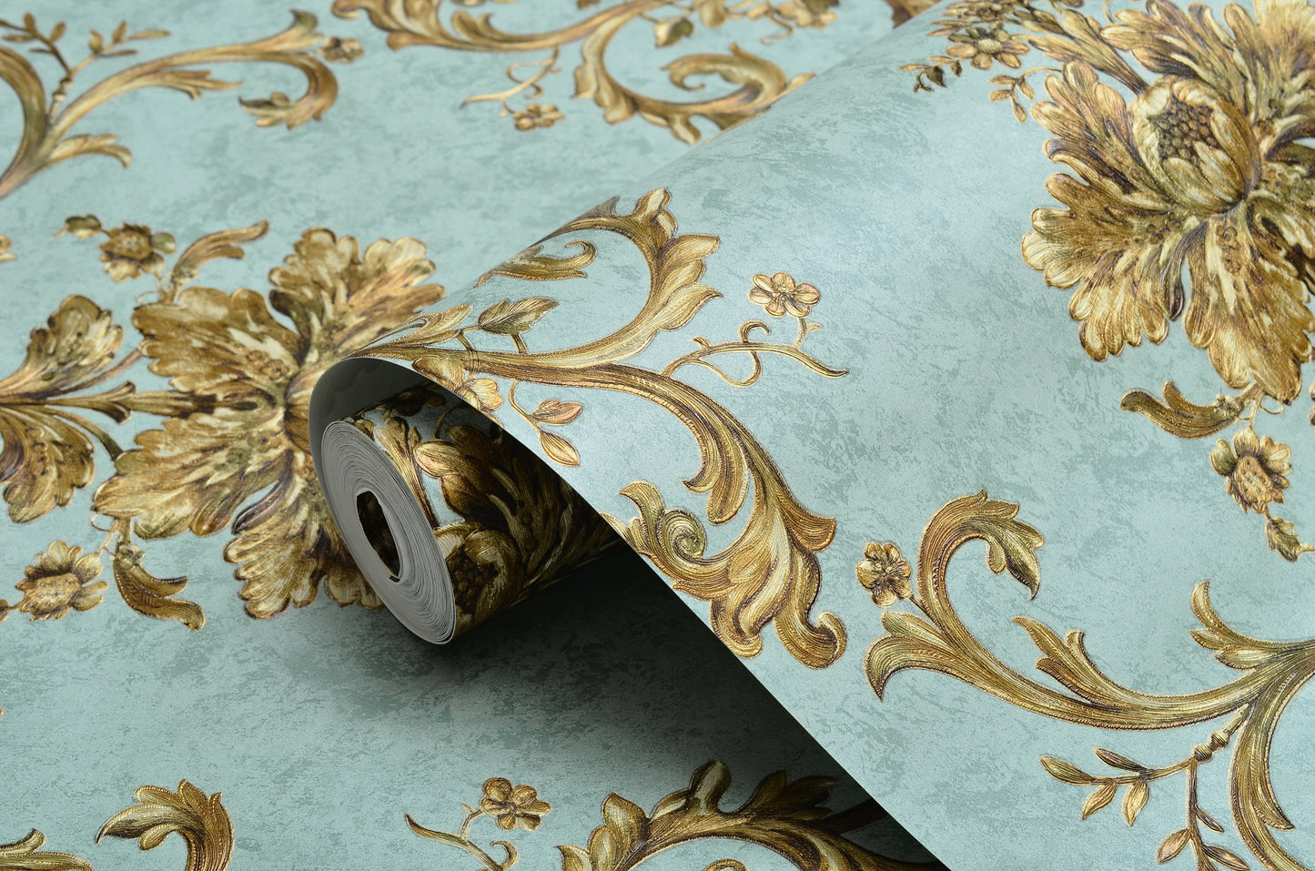 Papier Peint Intissé Maison d’Or – Décor Floral 3D Bleu Vert – 0,53 x 10m – Sans Colle