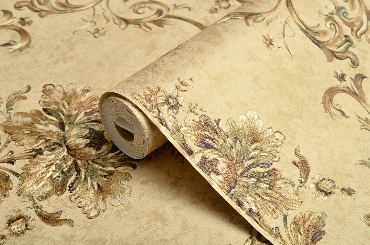 Papier Peint Intissé Maison d'Or – Décor Floral 3D Embossé – 0,53 x 10m – Sans Colle – Style Élégant