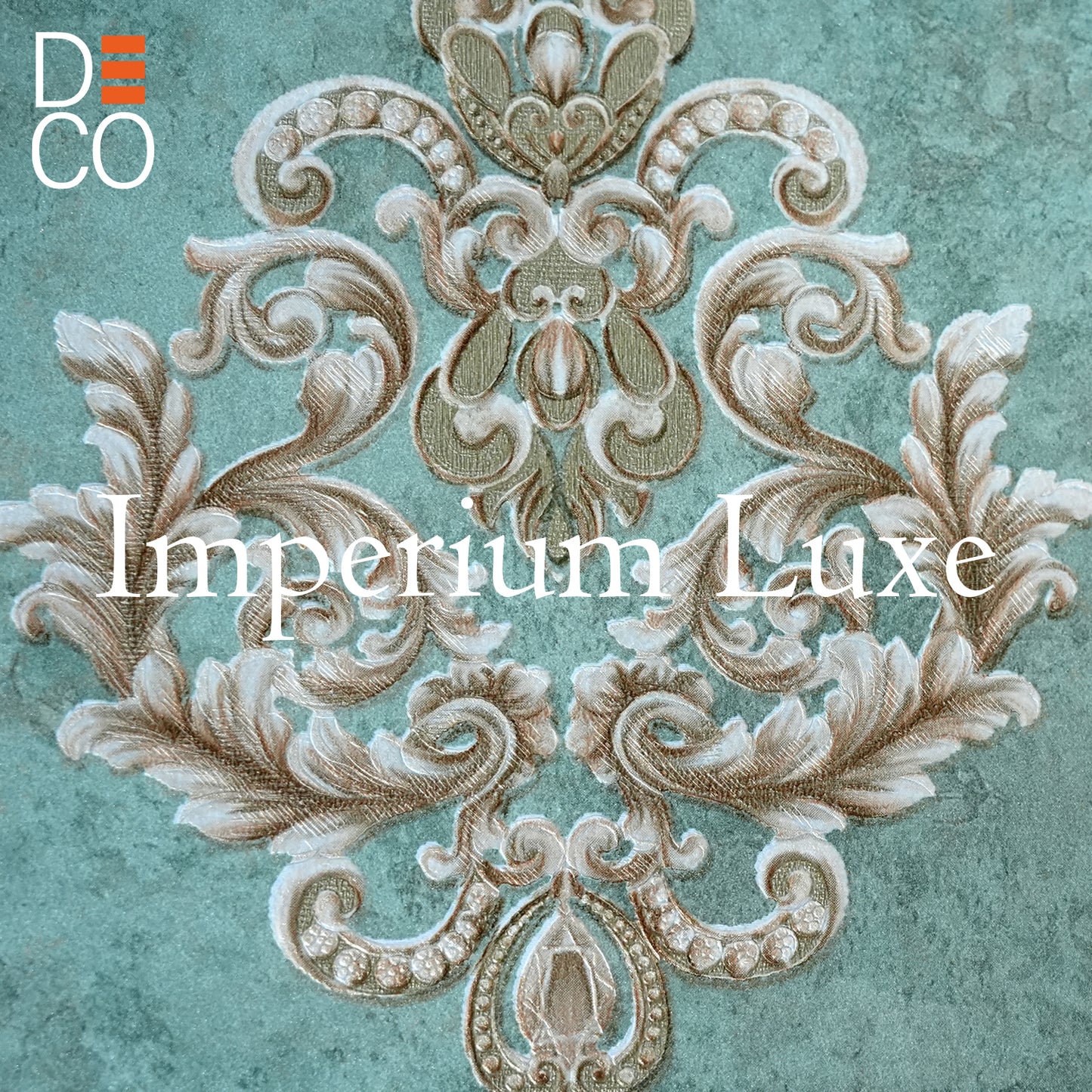 Decopine Papier Peint Intissé Imperium Luxe – Médaillon Doré sur Vert Sauge – 0,53 x 10m – Sans Colle