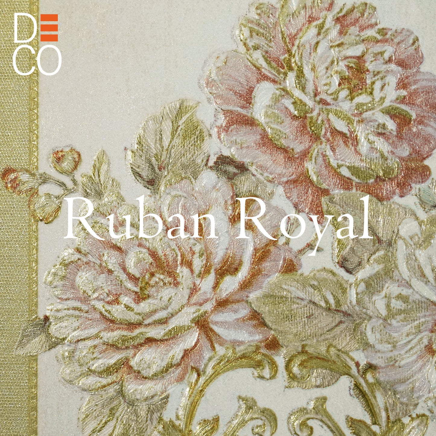 Decopine Papier Peint Intissé Ruban Royal – Rayures Dorées & Fleurs Classiques – Beige Doux – 0,53 x 10m – Sans Colle