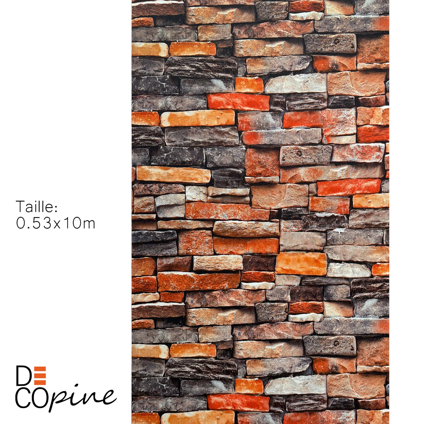 Papier Peint Effet Brique Industrielle – Rouge & Gris – 0,53 x 10m – Pose Facile