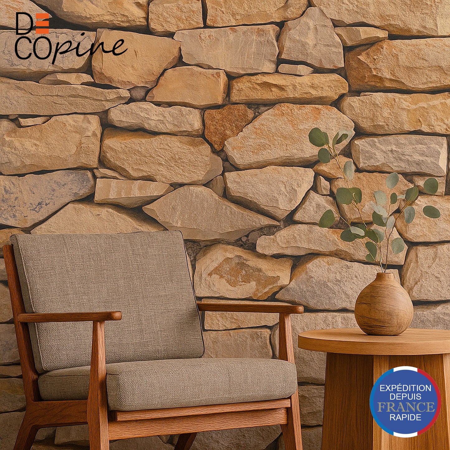 Papier Peint Effet Pierre Naturelle – 0,53 x 10m