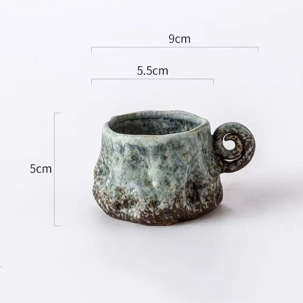 Handmade Japanese Wabi-Sabi Espresso Cup – Blue Ceramic – 90ml