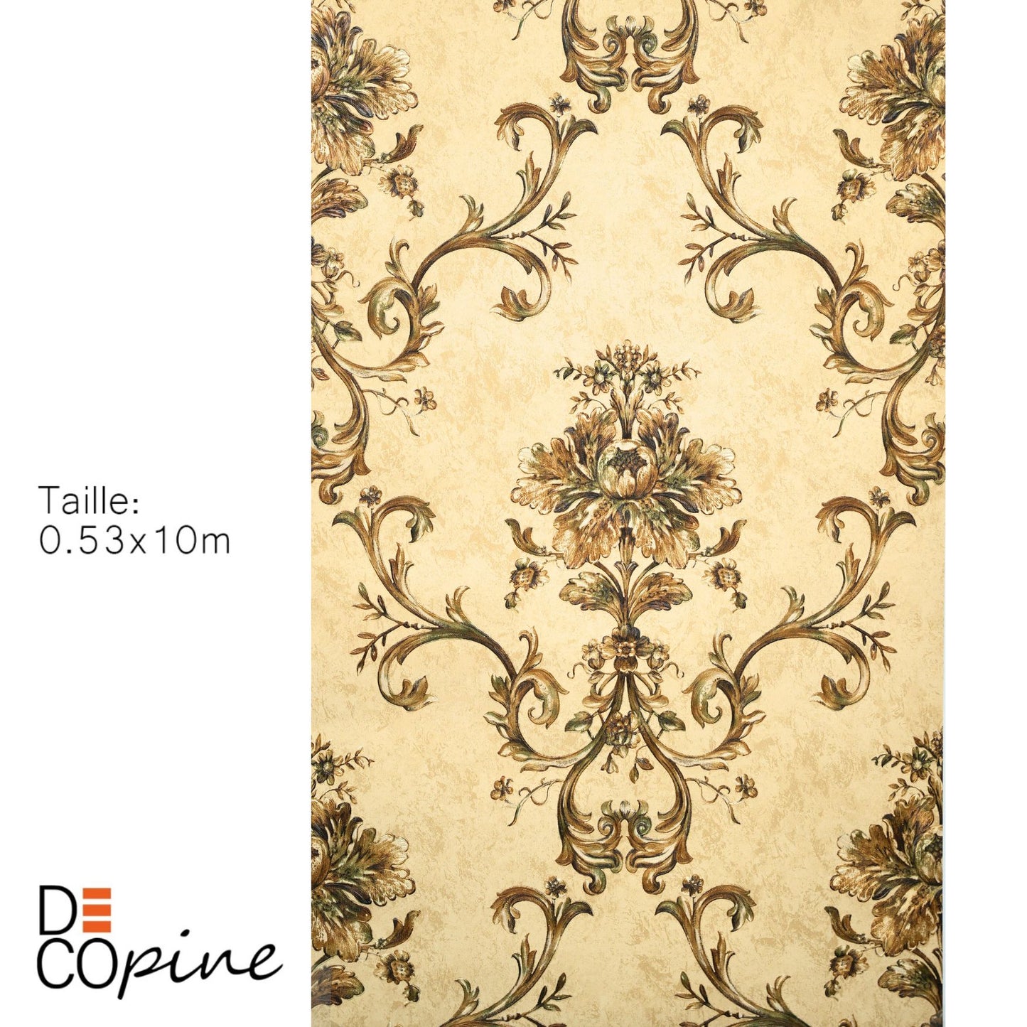 Papier Peint Intissé Maison d'Or – Décor Floral 3D Embossé – 0,53 x 10m – Sans Colle – Style Élégant