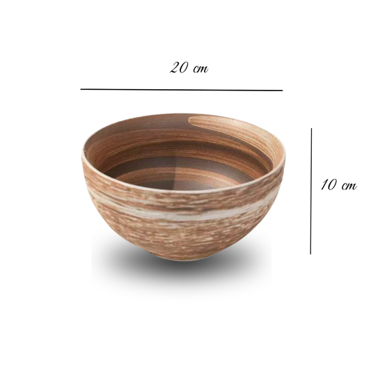 Bol en céramique artisanale brun minéral effet strié – Ø20 cm | Decopine