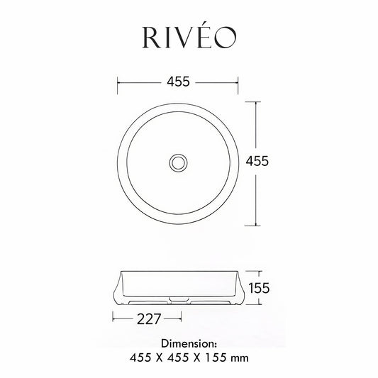 Vasque à Poser Ronde Effet Marbre Blanc RIVÉO – 455 × 455 mm – Avec Bonde