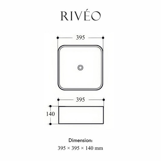 Vasque à Poser Carrée Arrondie Effet Marbre Blanc RIVÉO – 395 × 395 mm – Avec Bonde