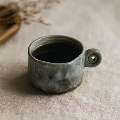 Handcrafted Ceramic Espresso Cup – 50ml – Blue Wabi-Sabi Style
