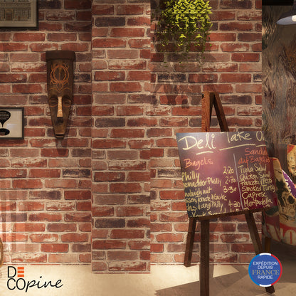 Papier Peint Effet Briques Apparentes – Rouge – 0,53 x 10 m