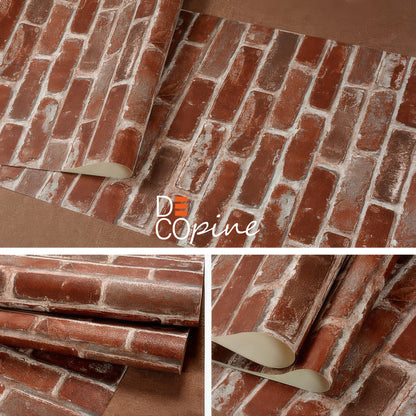 Papier Peint Effet Briques Apparentes – Rouge – 0,53 x 10 m