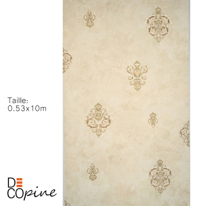 Decopine Papier Peint Intissé Imperium Luxe – Médaillon Doré sur Beige Minéral – 0,53 x 10m – Sans Colle