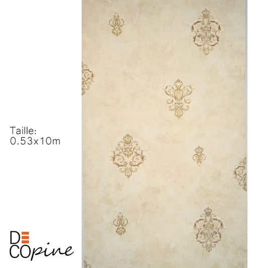 Decopine Papier Peint Intissé Imperium Luxe – Médaillon Doré sur Beige Minéral – 0,53 x 10m – Sans Colle