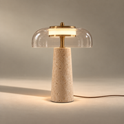 Lampe à Poser SOLÈNE – Travertin & Verre Transparent