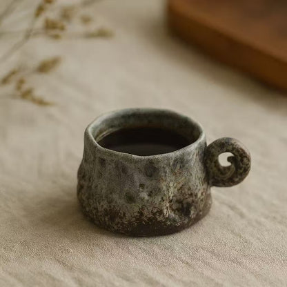 Handmade Japanese Wabi-Sabi Espresso Cup – Blue Ceramic – 90ml