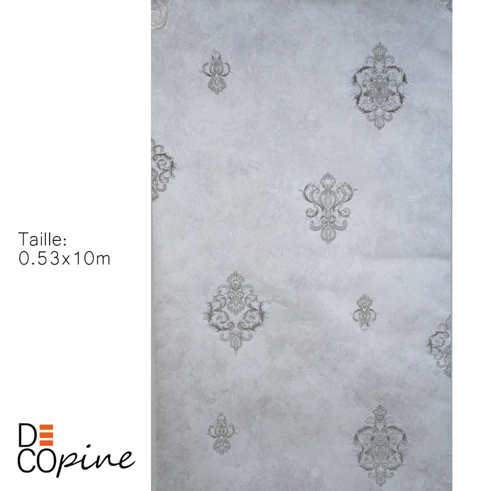 Decopine Imperium Luxe Vliestapete – Silbernes Medaillonmuster – 0,53 x 10 m – Ohne Kleber