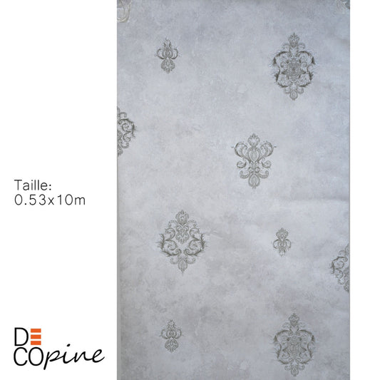 Decopine Papier Peint Intissé Imperium Luxe – Motif Médaillon Argenté – 0,53 x 10m – Sans Colle