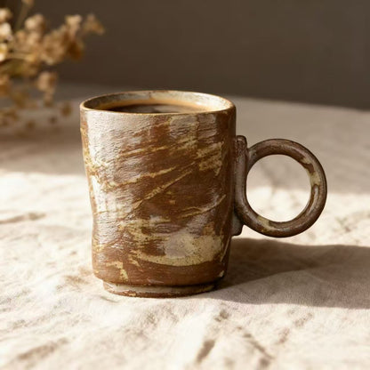 Tasse à Café en Céramique Artisanale – Style Wabi-Sabi – 150 ml – Marron – DECOPINE