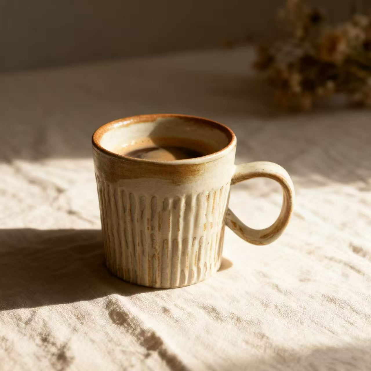 Tasse à Café en Céramique Artisanale – Style Wabi-Sabi – 170 ml – Beige – DECOPINE