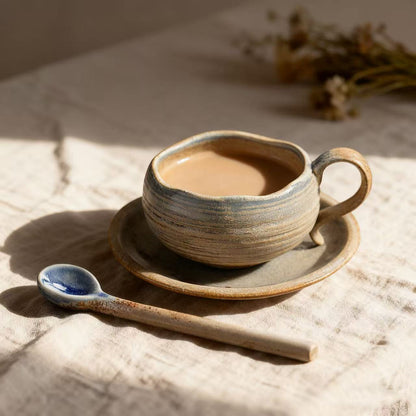 Tasse à Café avec Soucoupe et Cuillère – Collection Dégradé Jaune (145 ml)