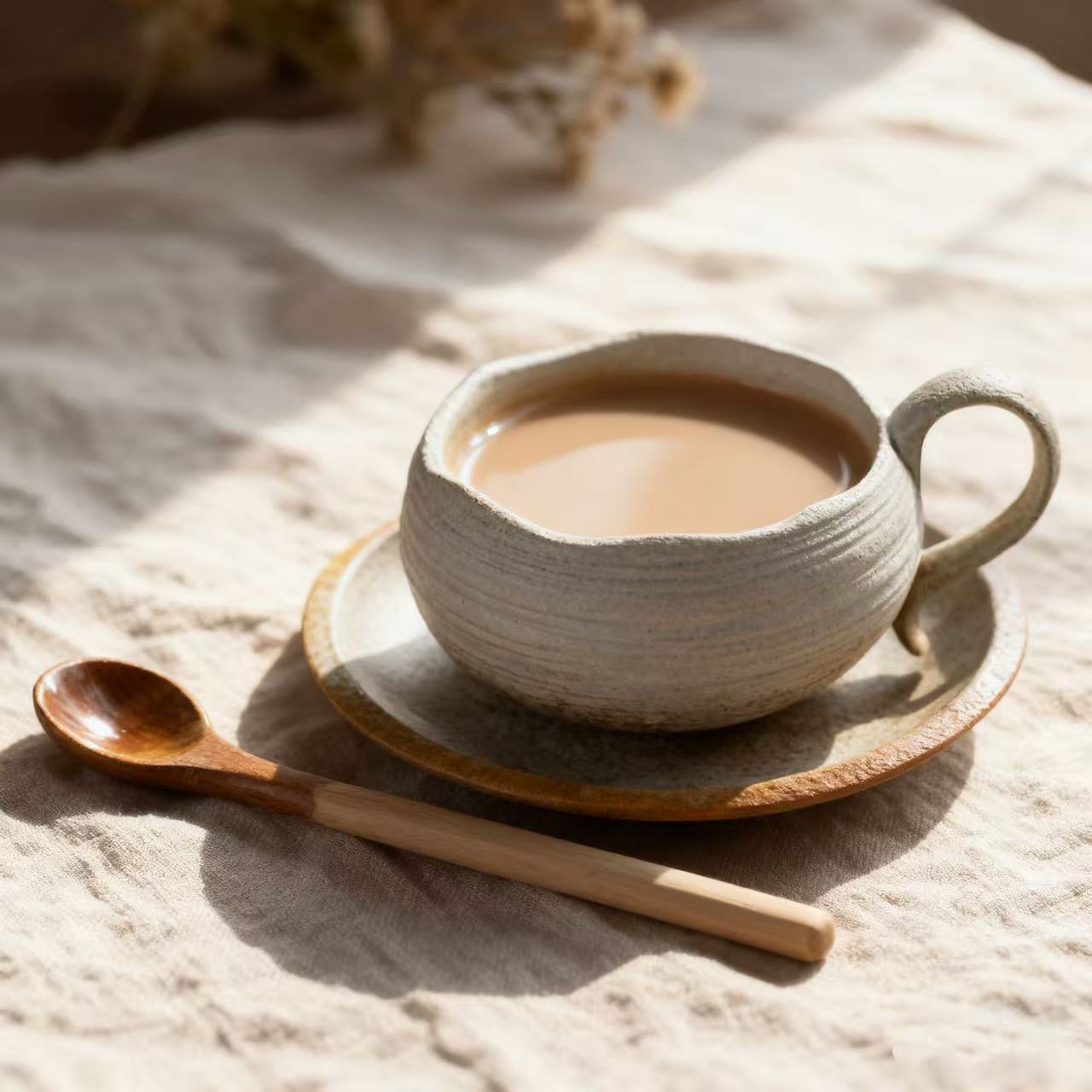 Tasse à Café avec Soucoupe et Cuillère – Collection Naturelle (145 ml)