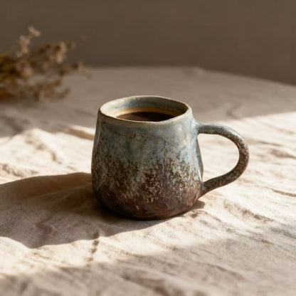 Tasse à espresso en céramique bleue – Artisanale – 90 ml – Style vintage