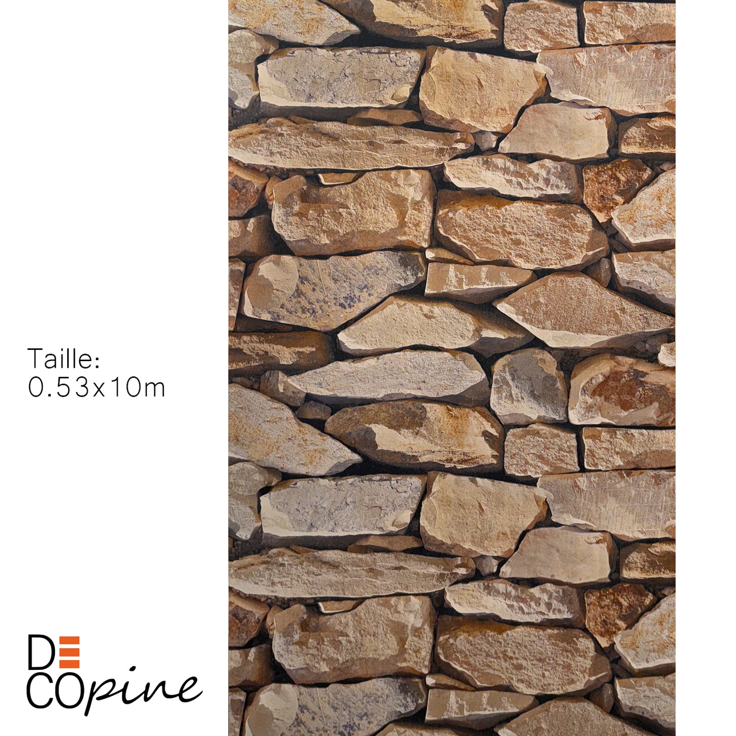 Papier Peint Effet Pierre Naturelle – Tons Beige et Marron – 0,53 x 10m – Style Rustique