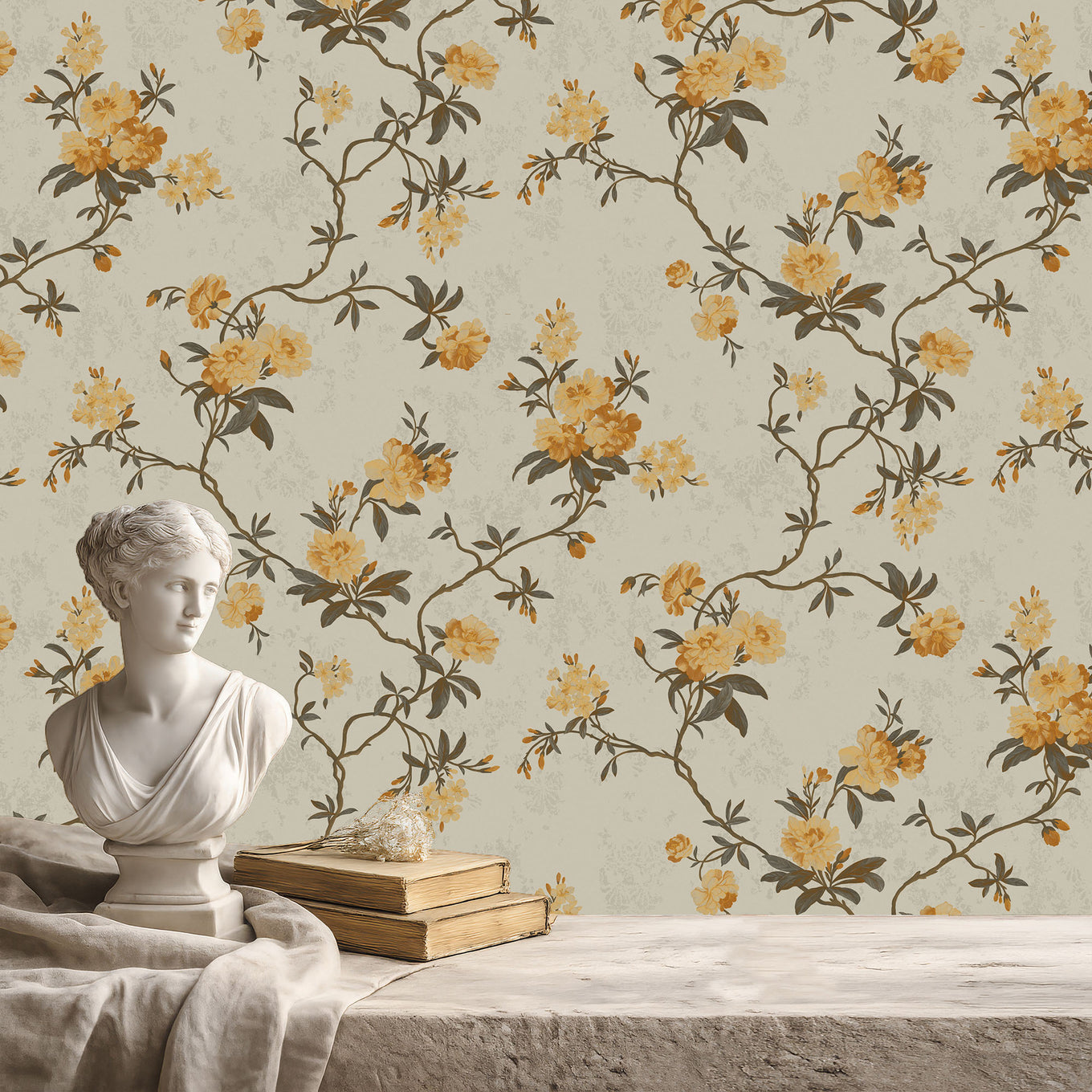 Papier Peint Intissé Jardin Flottant - Beige Clair - 0.53 x 10m