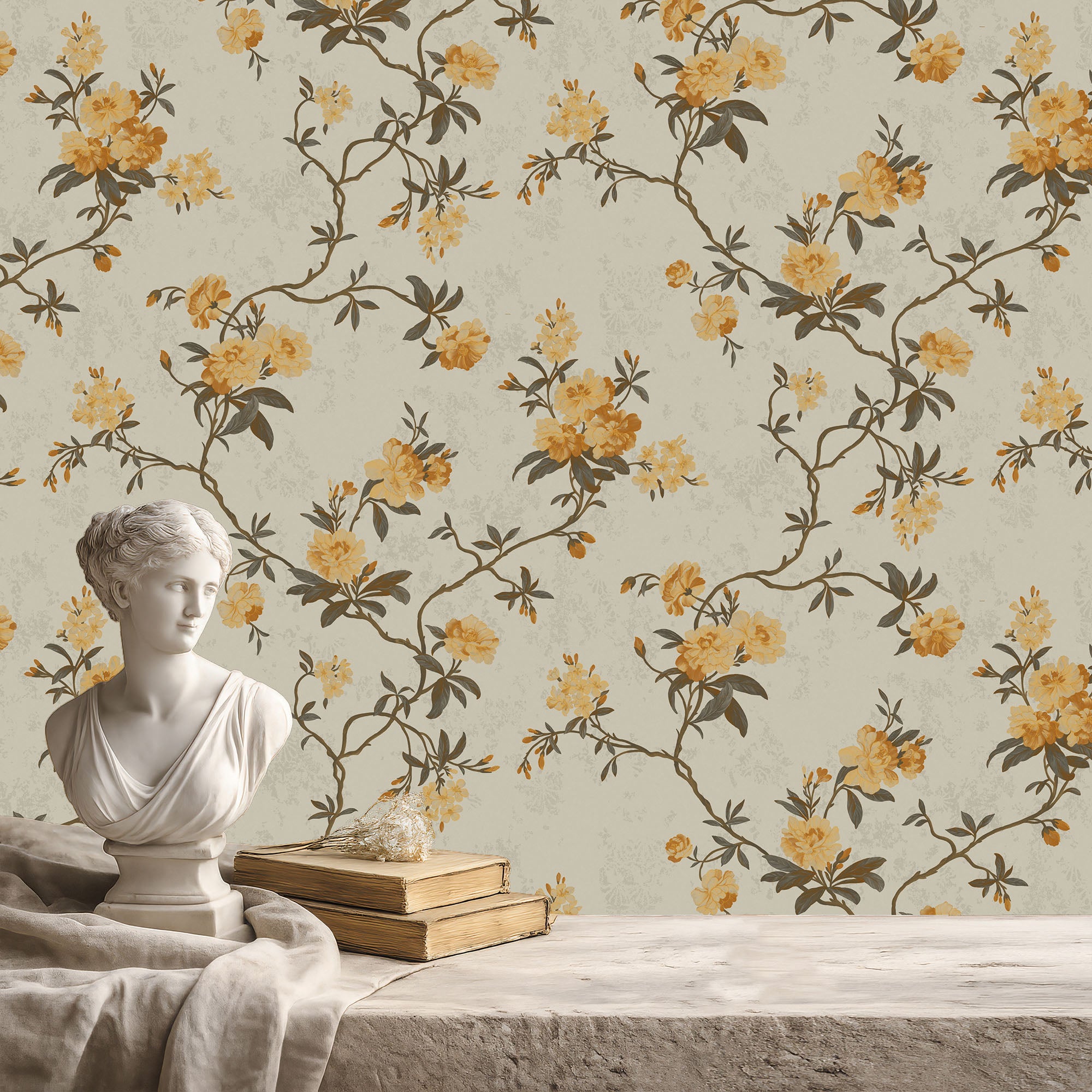 Papier Peint Intissé Jardin Flottant - Beige Clair - 0.53 x 10m