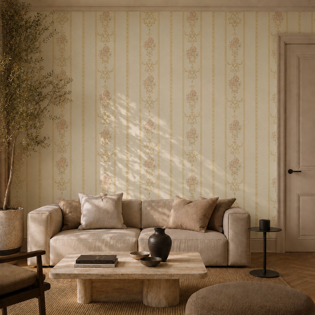 Papier Peint Intissé Ruban Royal – Beige Doux – 0,53 x 10m