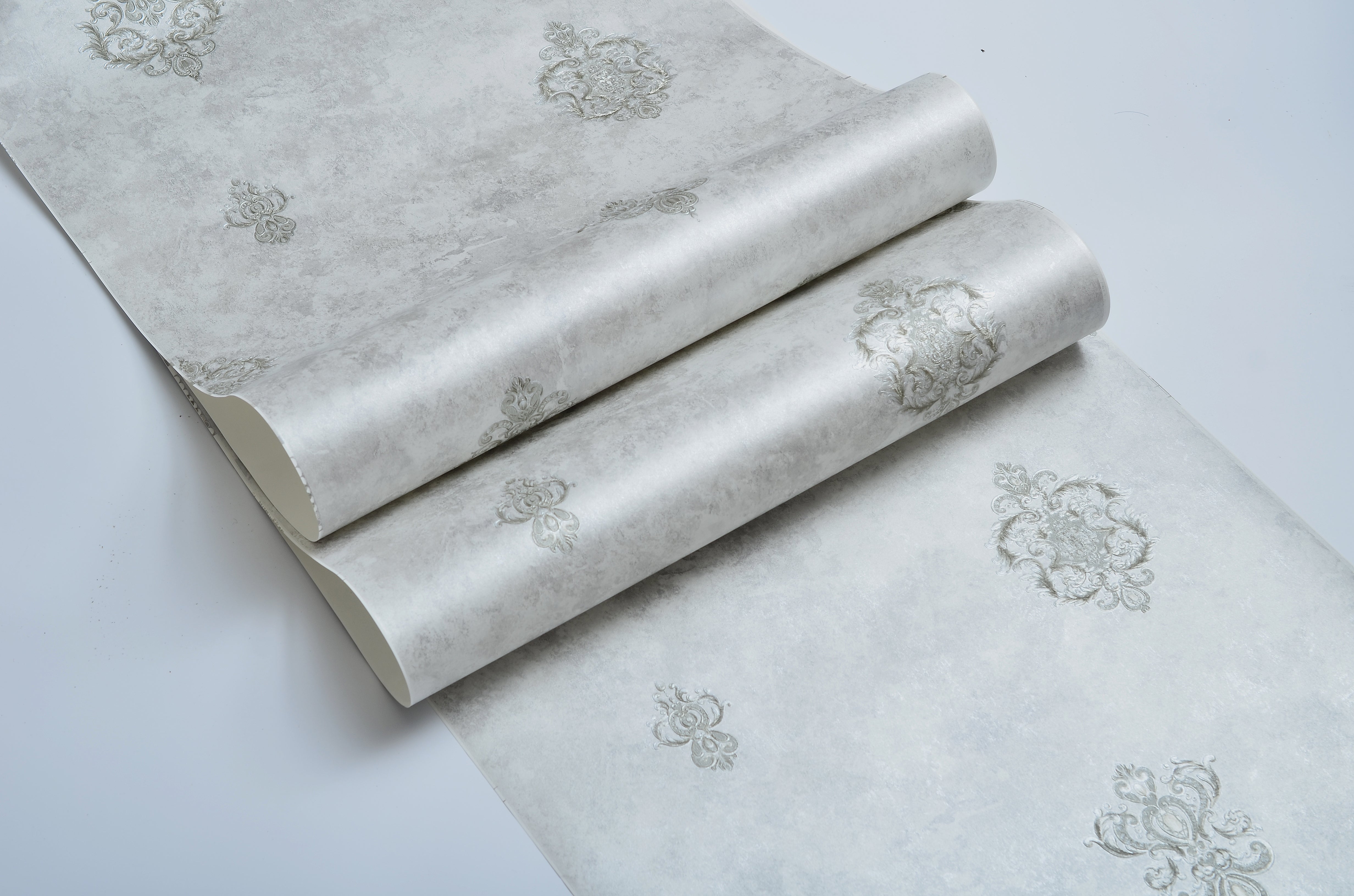 Decopine Imperium Luxe Vliestapete – Silbernes Medaillonmuster – 0,53 x 10 m – Ohne Kleber