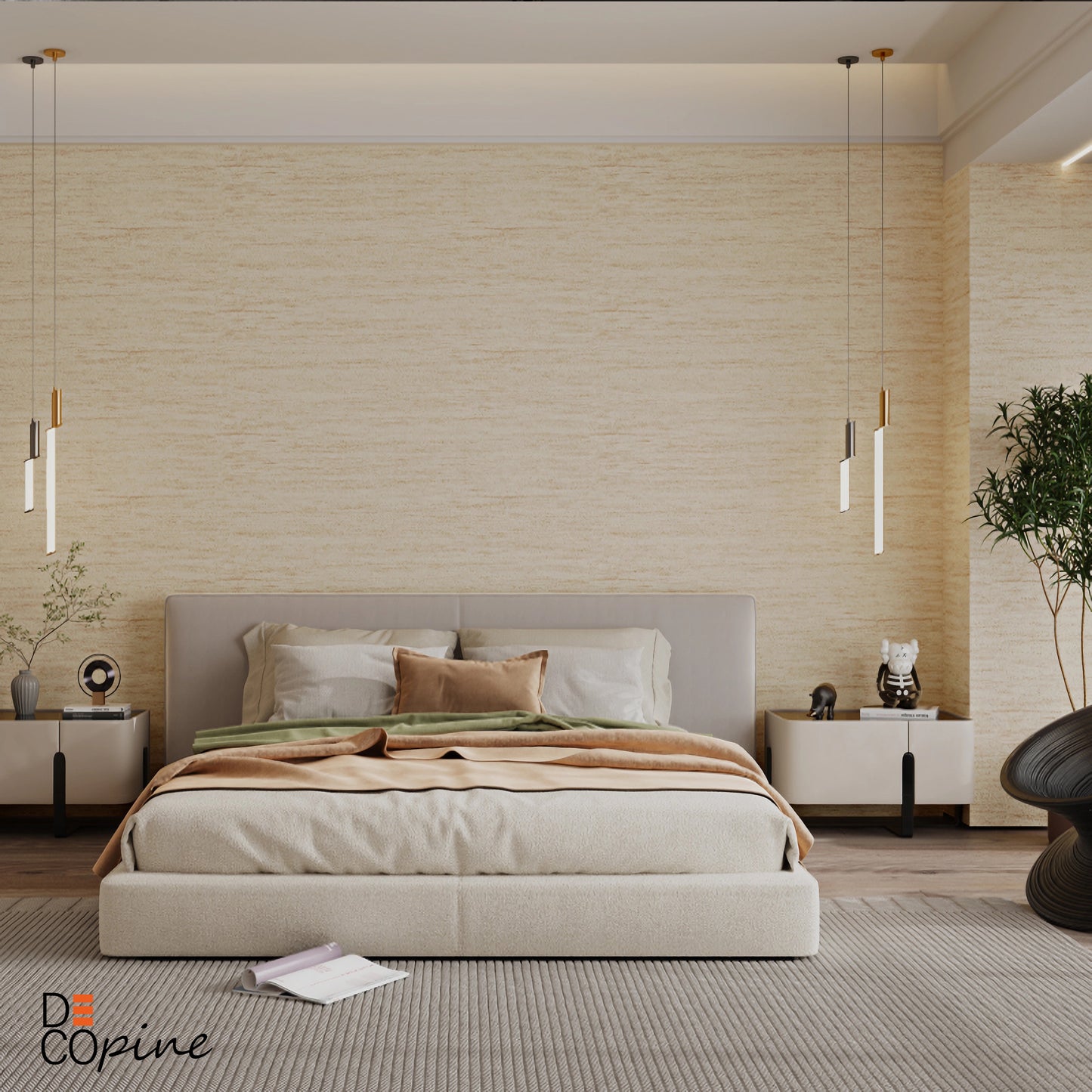 Papier Peint Auto-adhésif Effet Travertin – Beige Clair – 60×280 cm