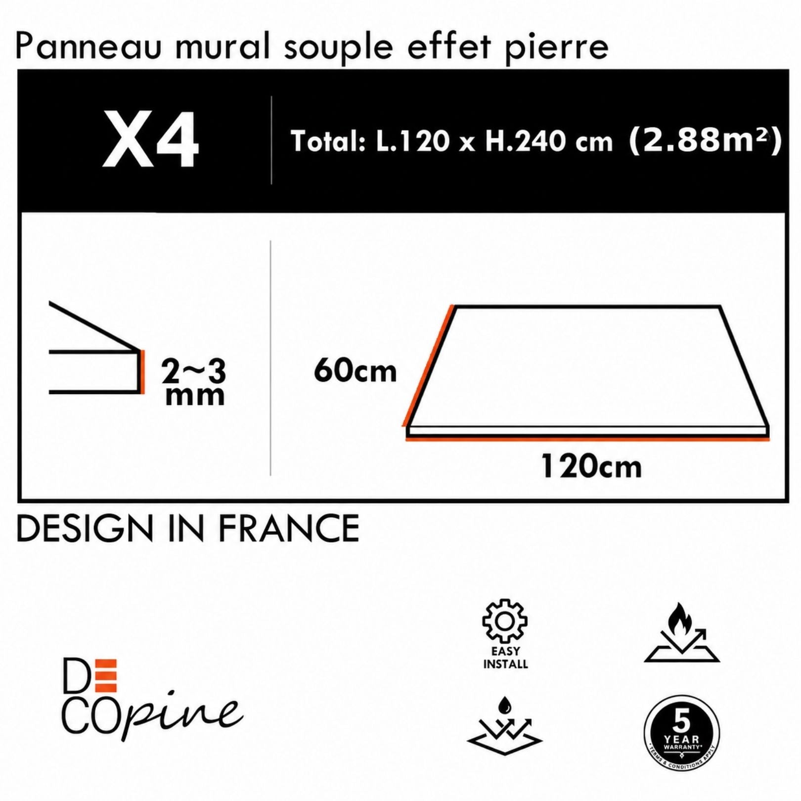Panneau Mural Souple en Pierre Naturelle – Effet Travertin Beige Grisé – 60×120 cm – Lot de 4 – B01TB04