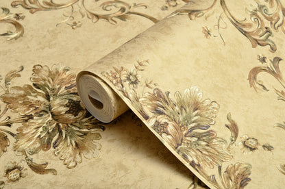 Papier Peint Intissé Maison d'Or – Décor Floral 3D Embossé – 0,53 x 10m – Sans Colle – Style Élégant