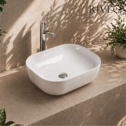 Vasque à Poser Carrée Arrondie RIVÉO – 505 × 405 mm – Avec Bonde