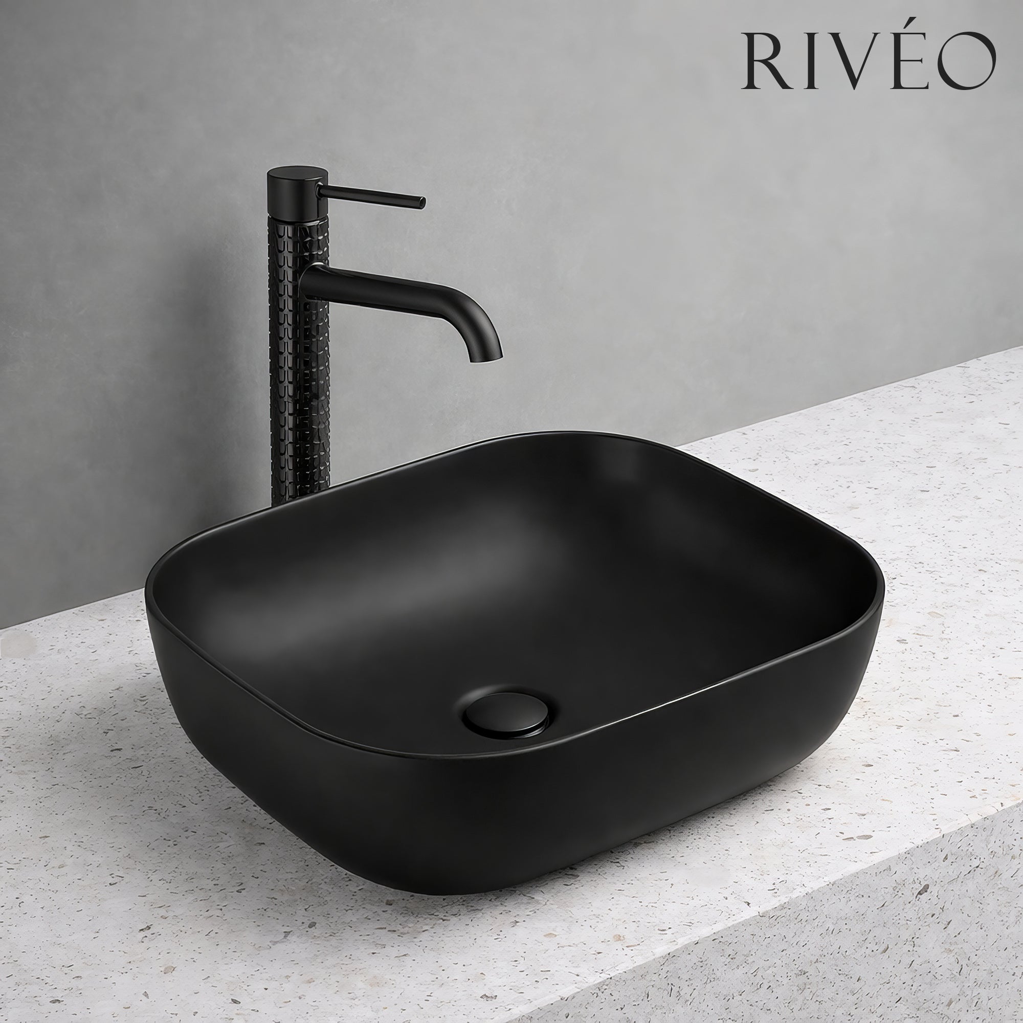 Vasque à Poser Carrée Arrondie RIVÉO – 505 × 405 mm – Avec Bonde