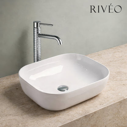 Vasque à Poser Carrée Arrondie RIVÉO – 505 × 405 mm – Avec Bonde