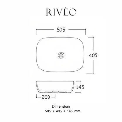 Vasque à Poser Carrée Arrondie RIVÉO – 505 × 405 mm – Avec Bonde