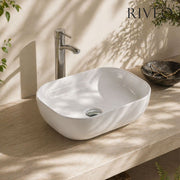 Vasque à Poser Carrée Arrondie RIVÉO – 455 × 325 mm – Avec Bonde