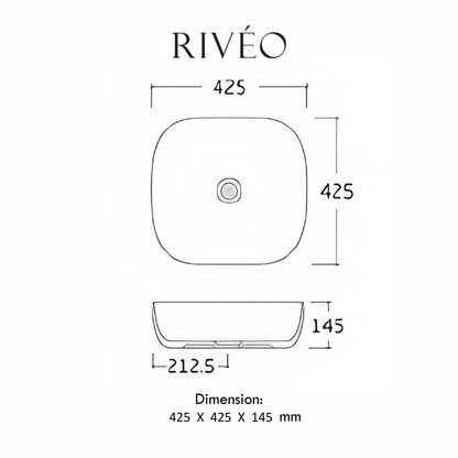 Vasque à Poser Carrée Arrondie RIVÉO – 425 × 425 mm – Avec Bonde
