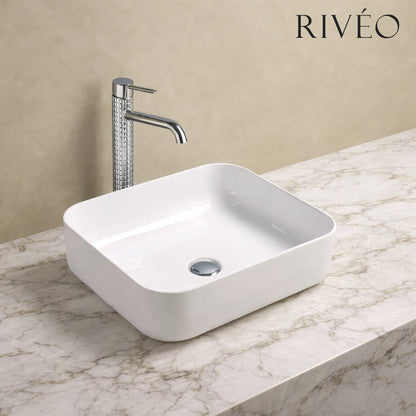 Vasque à Poser Carrée Arrondie RIVÉO – 500 × 400 mm – Avec Bonde