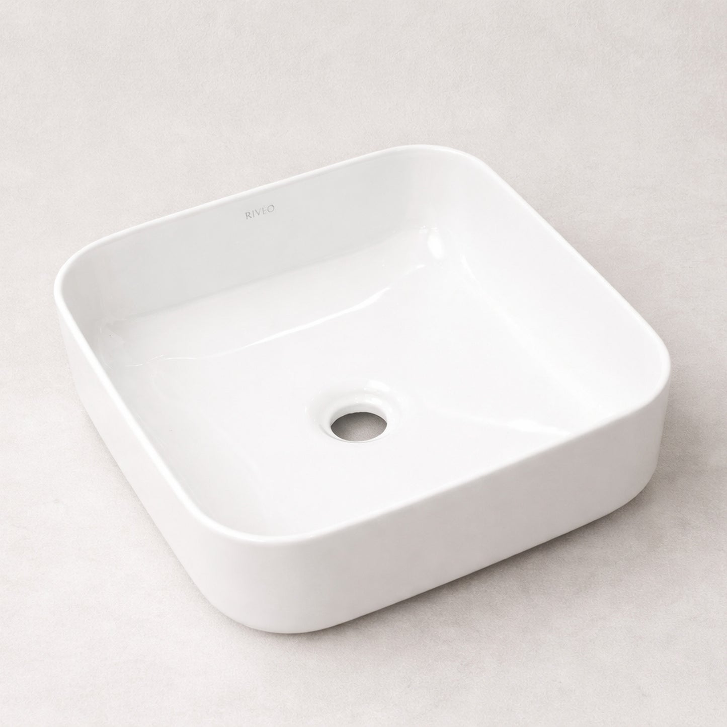 Vasque à Poser Carrée Arrondie RIVÉO – 385 × 385 mm – Avec Bonde