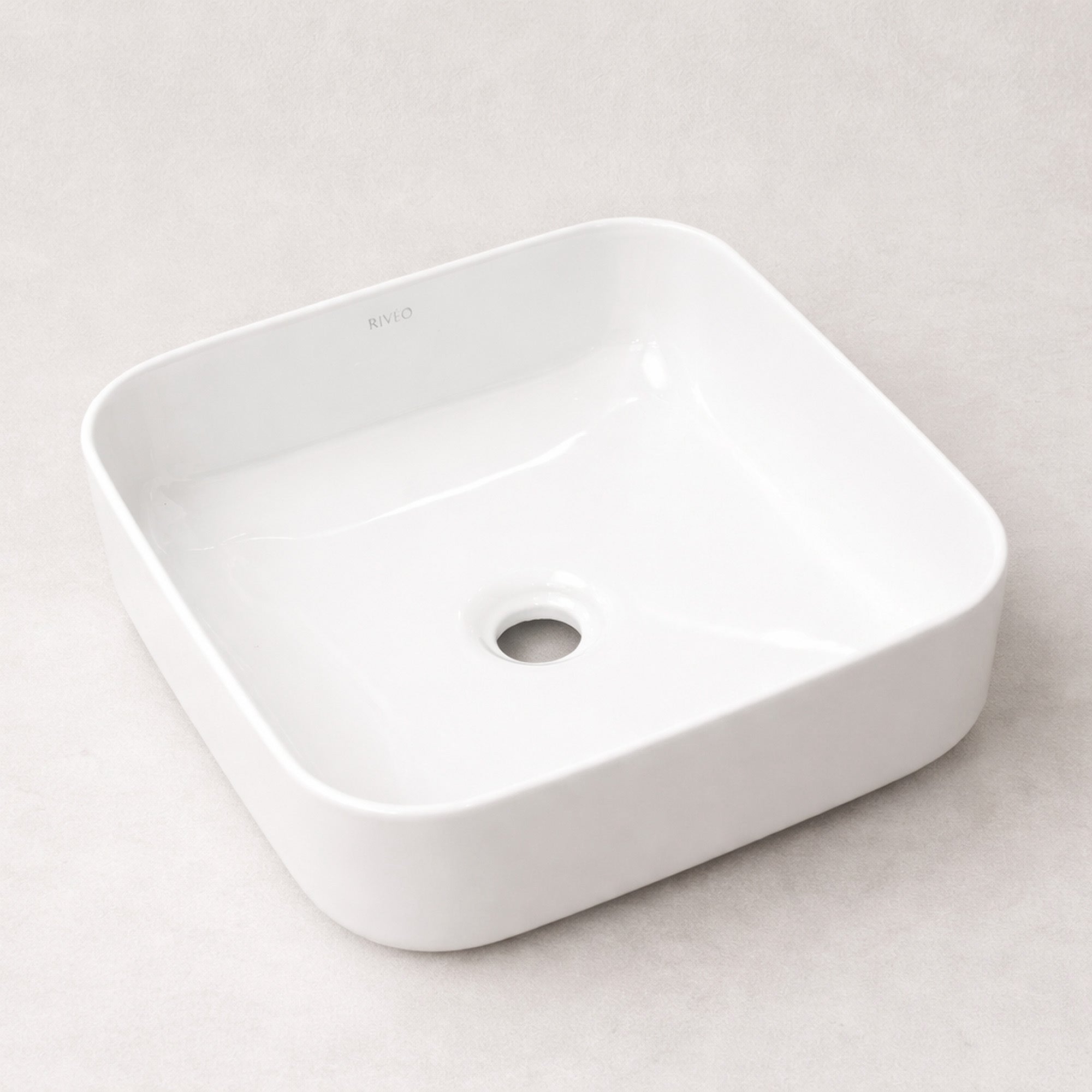 Vasque à Poser Carrée Arrondie RIVÉO – 385 × 385 mm – Avec Bonde