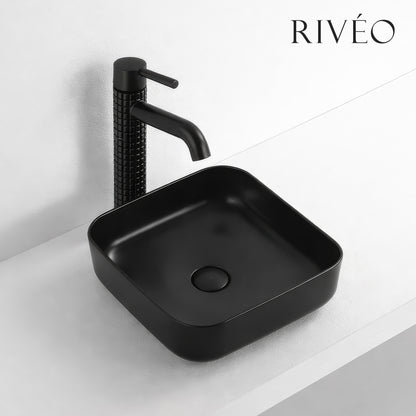 Vasque à Poser Carrée Arrondie RIVÉO – 385 × 385 mm – Avec Bonde
